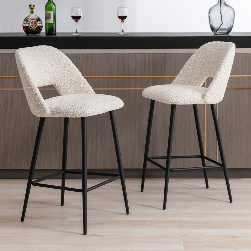 Kiyanni Upholstered 26.8" Boucle Counter Stool with Metal Frame, Beige