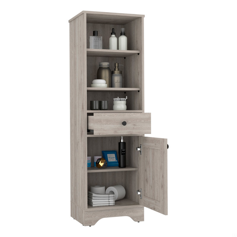 Linen Cabinet, Two Interior Shelves, Two Open Shelves, Gray
