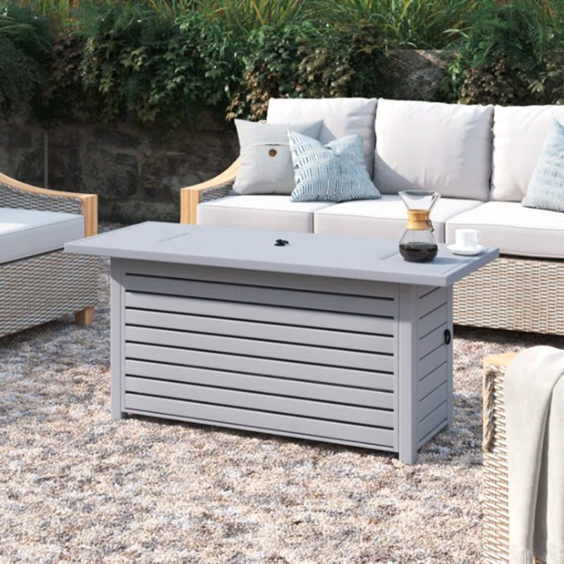 Table de foyer d'extérieur en acier au propane / gaz naturel avec couvercle, Gris
