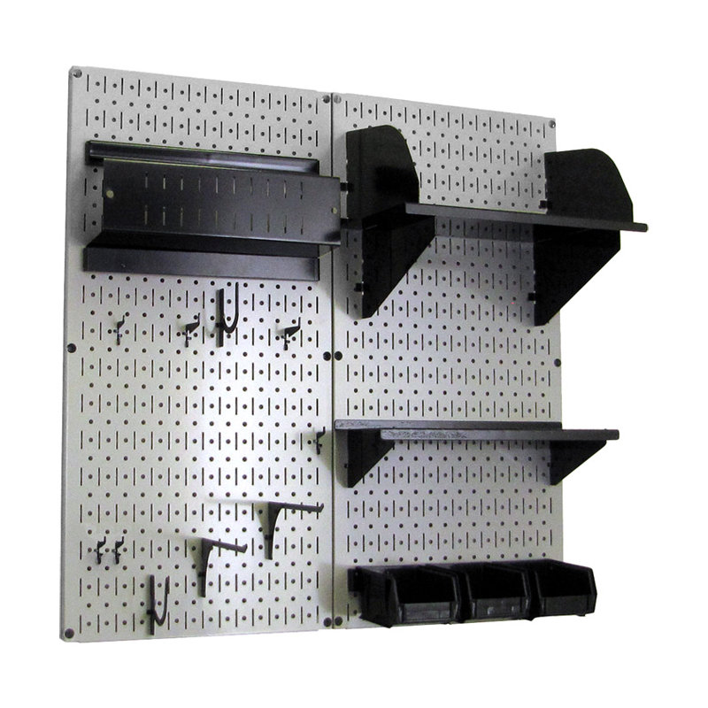 Ensemble de panneaux perforé de rangement pour accessoires de loisirs, Gris et noir