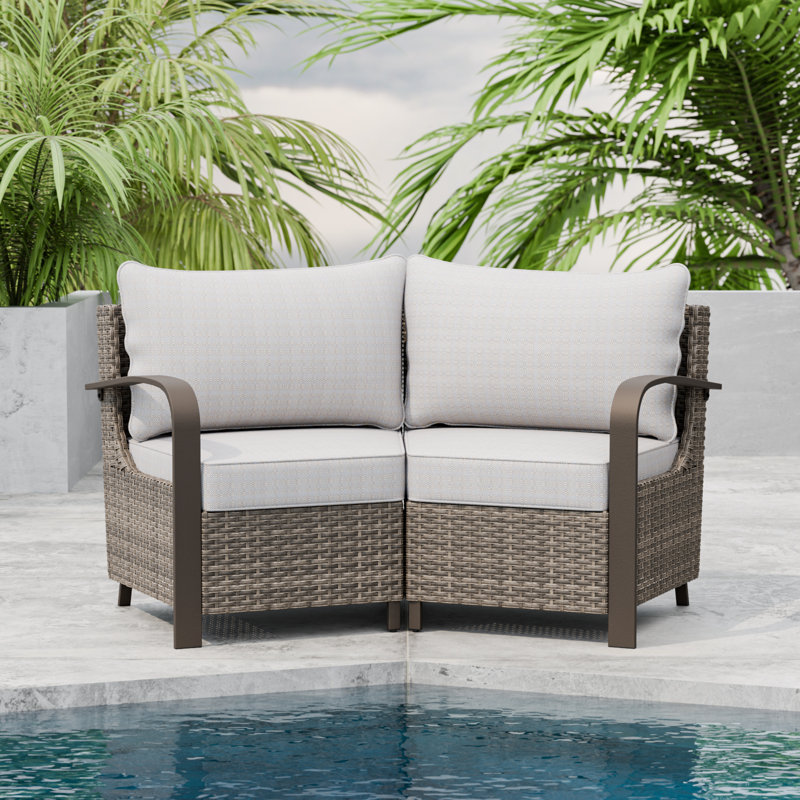 Beige and Brown Steel Frame Outdoor Sectional Sofa Set