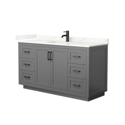 Meuble-lavabo simple autoportant de 60 po avec plateau en quartz Miranda
