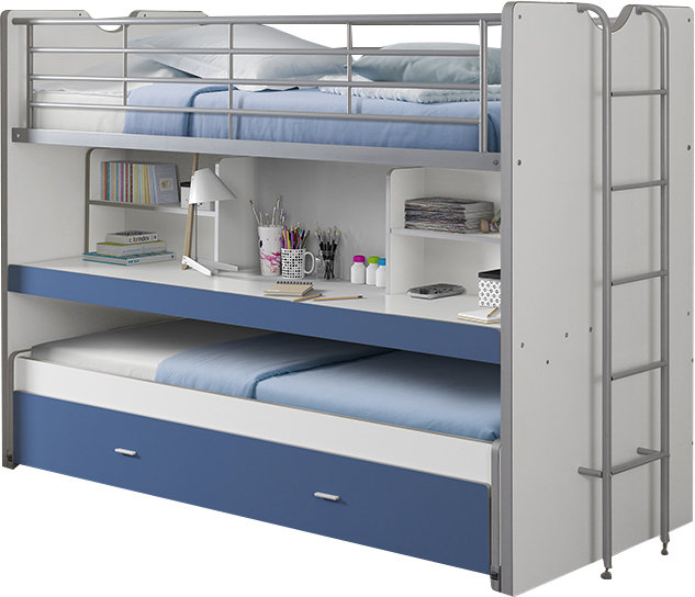 Storage Kids Bed with Trundle Bed, Blue