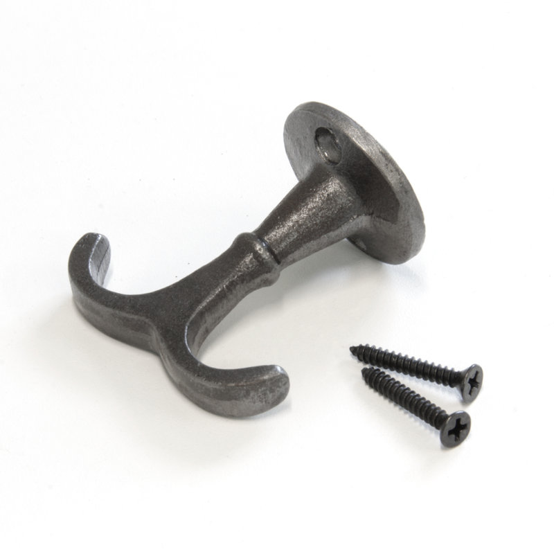 Gray Iron Double Arm Wall Hook with Screws