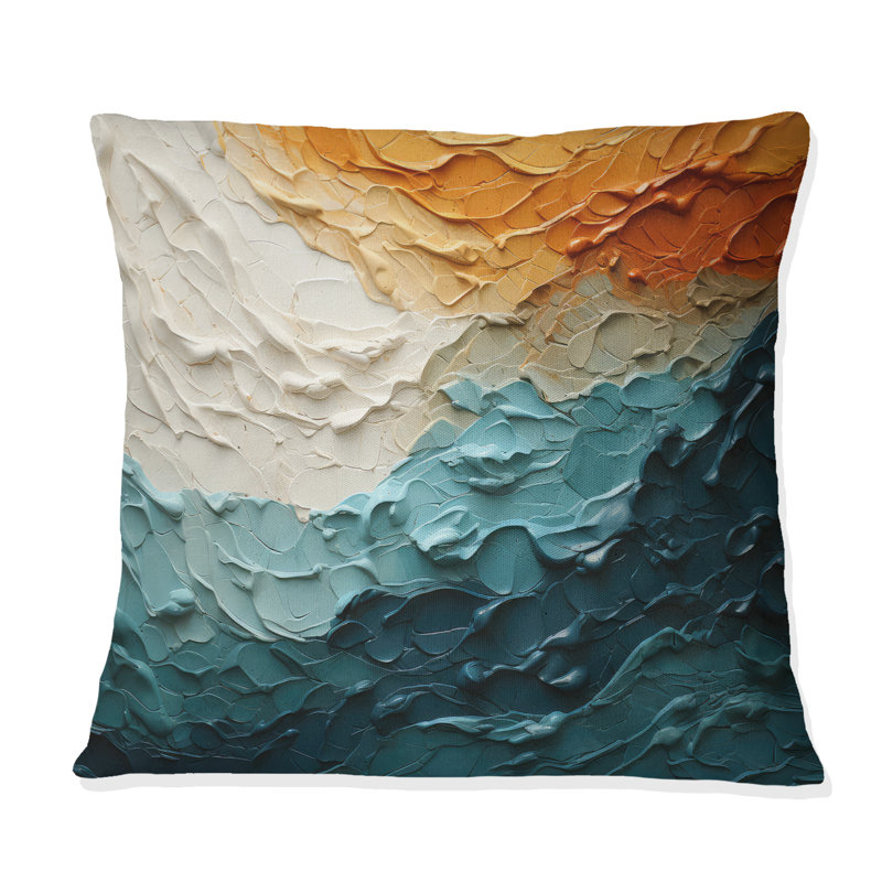 Teal Orange Ocean Coastal Essence Collage - Modern Printed Throw Pillow, 16"H x 16"W, Carré