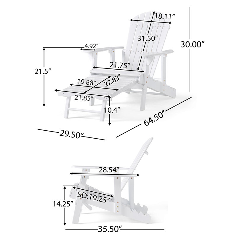 Chaise Adirondack inclinable Libo, Blanc