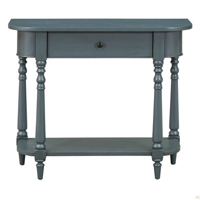 Narrow Console Table with Curved Corner, Retro Entryway Table with Top Drawer and Open Shelf, Sofa Table Console Tables for Entryway, Hallway and Livi