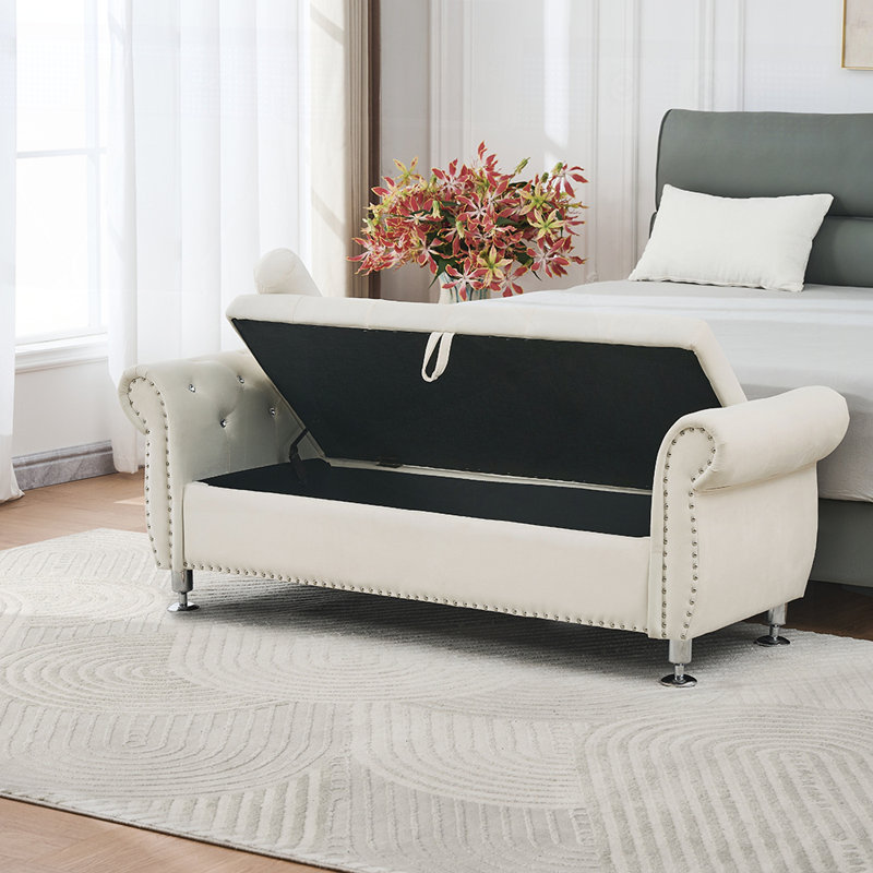 Banc de rangement rembourré avec 1 coussin, Blanc