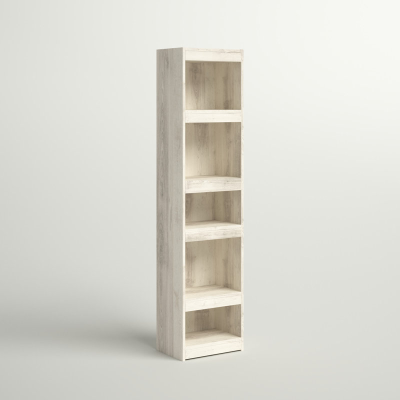 Aleitha 72 Inches 5 Tier Wooden Pier with Adjustable Shelves, Washed White, Washed White