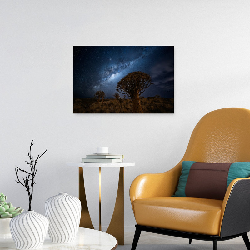Nuit étoilée, carquois, arbres, dramatique, paysage abstrait abstrait, art mural, 16" H x 24" W