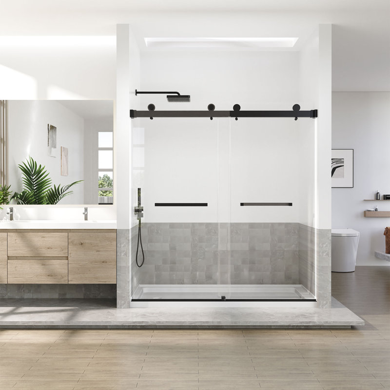 66-72 In. W X 76 In. H Double Sliding Frameless Shower Door With 3/8 In. (10mm) Tempered Glass, Matte Black