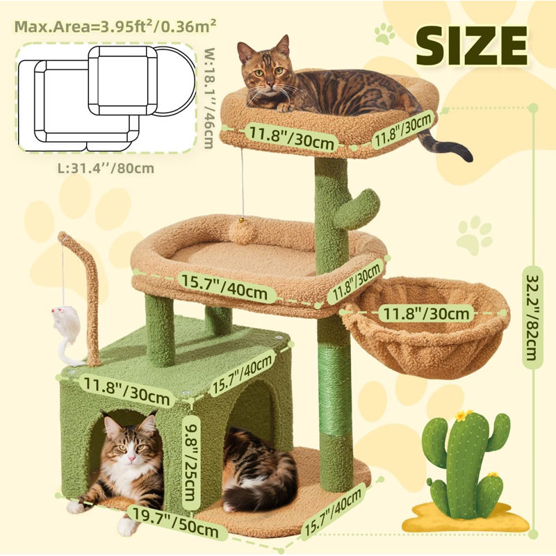 Arbre à chat avec jouet, petite tour pour chats d'intérieur, assemblage facile, robuste, multi-niveaux, facile à nettoyer, condo confortable, perchoirs, paniers