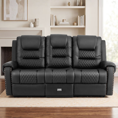 Electric 3 Seats PU Leather Recliner Sofa Chair with Type C and USB Charging, 8 Point Massage Chair with Storage Drawers