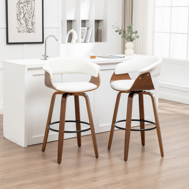 Tabourets pivotants Mid-Century rembourrés en similicuir Devlin, Tabouret de comptoir (siège d'une hauteur de 25 p, Blanc