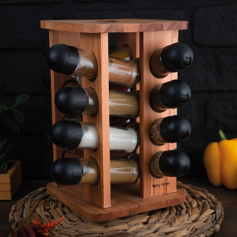 Freestanding Wood Spice Jar & Rack Set