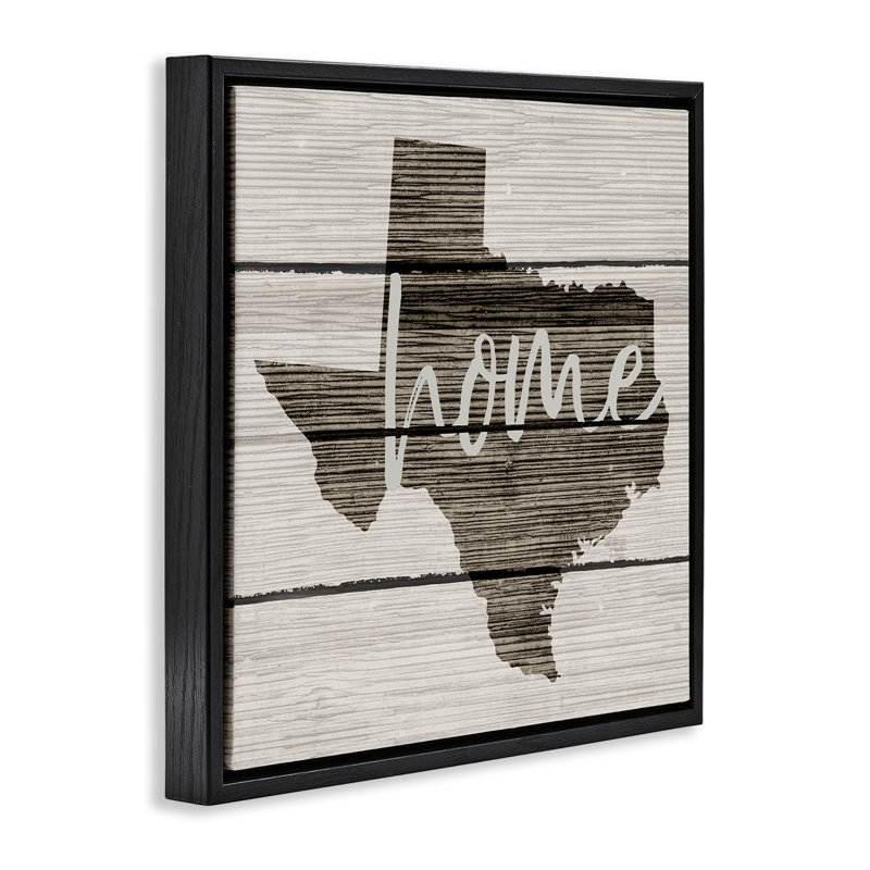Carte de typographie rustique du Texas, H 18 po x l 18 po, Cadre flottant noir de jais
