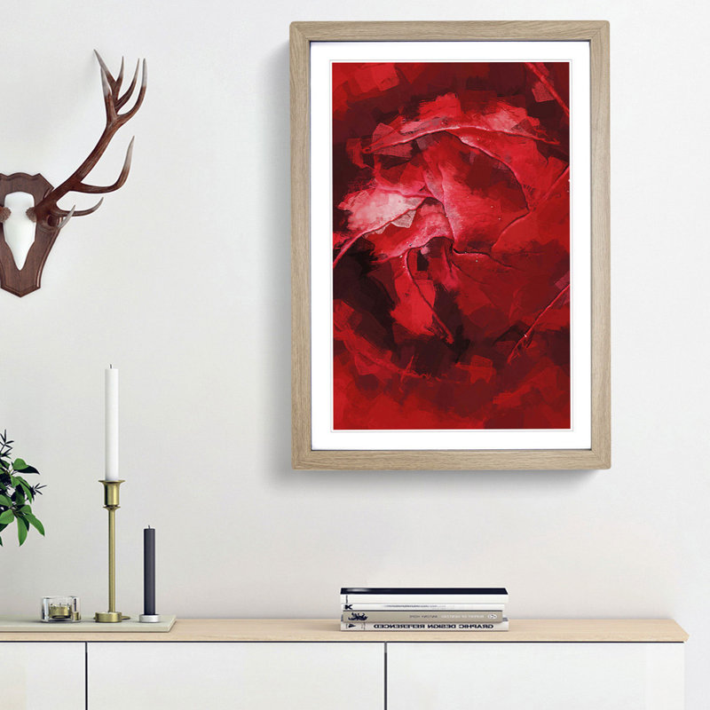Petals of Red Flower - Picture Frame Graphic Art Print, Oak Framed, 36cm H x 27cm W x 2cm D