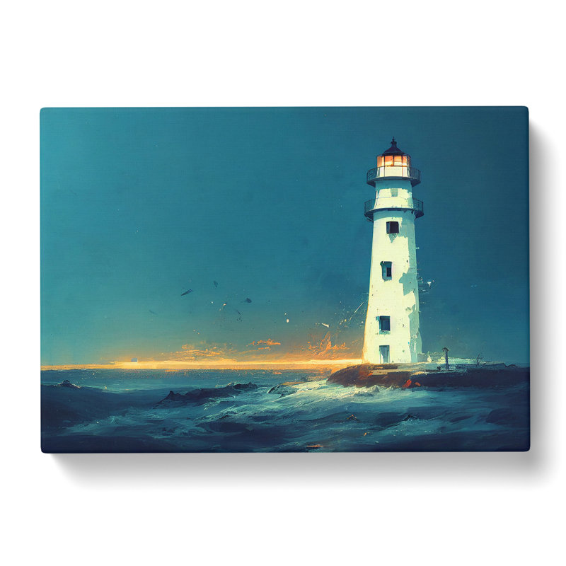 Thrilling Lighthouse Sunrise - Wrapped Canvas Painting, 35cm H x 50cm W x 3cm D