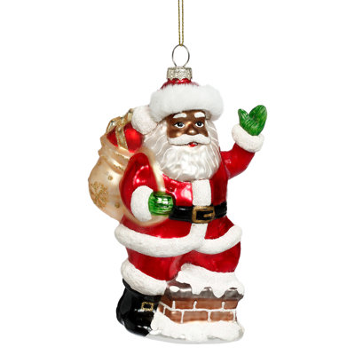 African American Waving Santa Ornament - 6 Inches Set Of 12