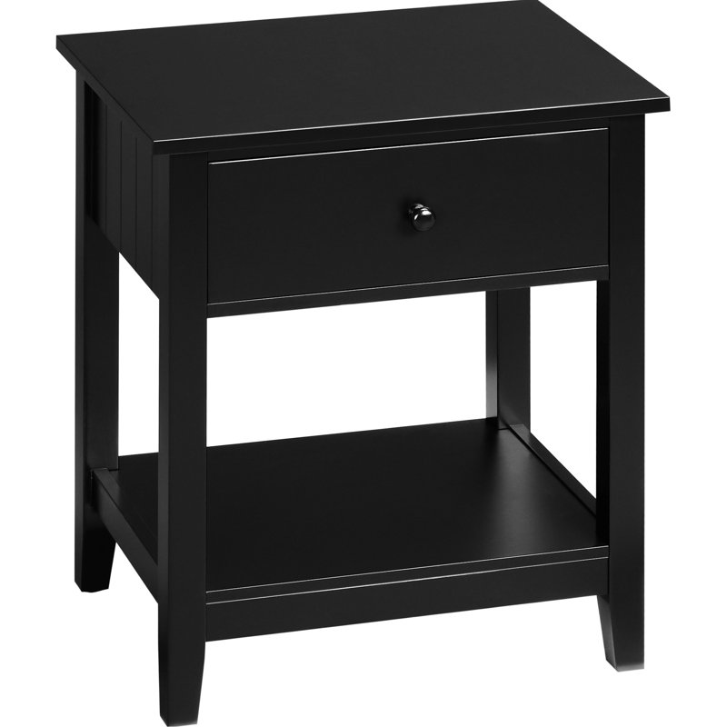 2 tables d'appoint avec tiroir et tablette, noir pour chambre à coucher Spirit Table moderne, tablette de bout