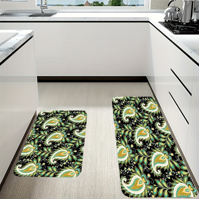 Tapis de cuisine antidérapant à motif cachemire 2 pièces