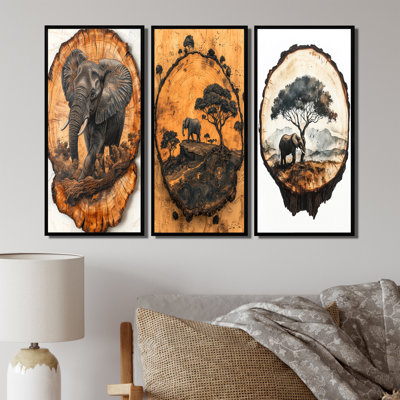 Éléphant sous le baobab glissoire en bois I - Collection de décorations murales éléphant jaune