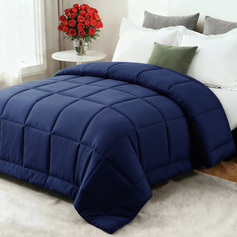 Goose Down Alternative Comforter – All Season, Warm & Lightweight, Ultra Soft Fluffy Duvet Insert, Queen, Navy Blue
