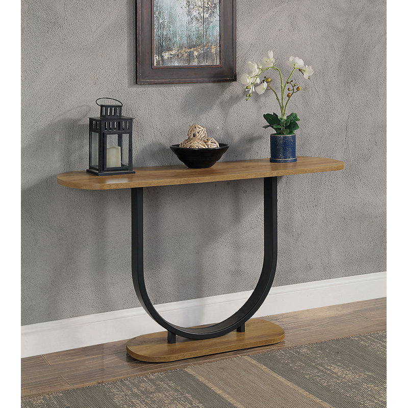 46.6" W Industrial Sofa Table, Rustic Oak/Sand Black