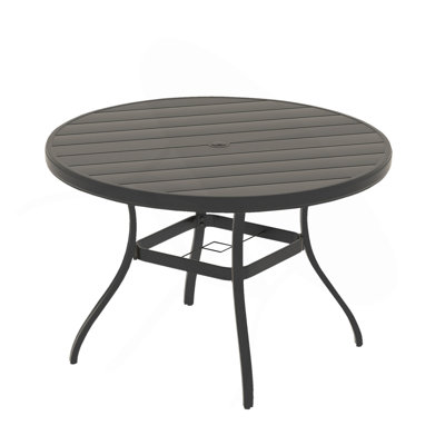 Outdoor Round Patio Dining Table For 4-6, All Weather Metal Dining Table With Umbrella Hole For Deck Lawn Garden Backyard