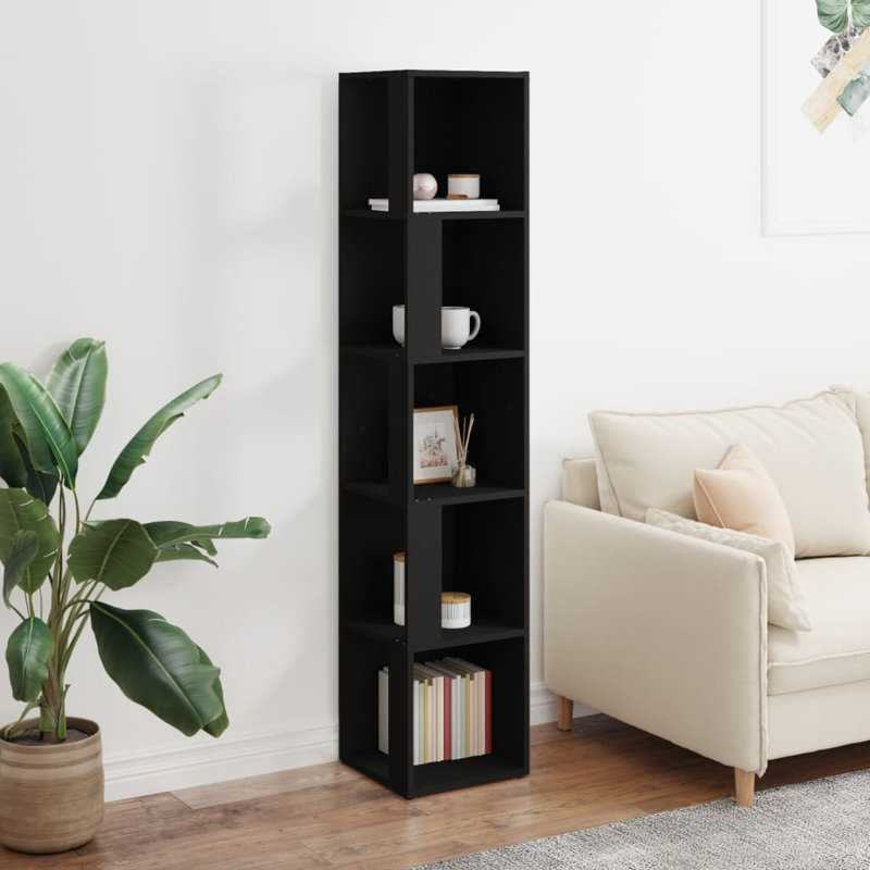 33cm W Corner Bookcase, Black, (5 Shelves) 164.5cmH x 33cmW x 33cmD