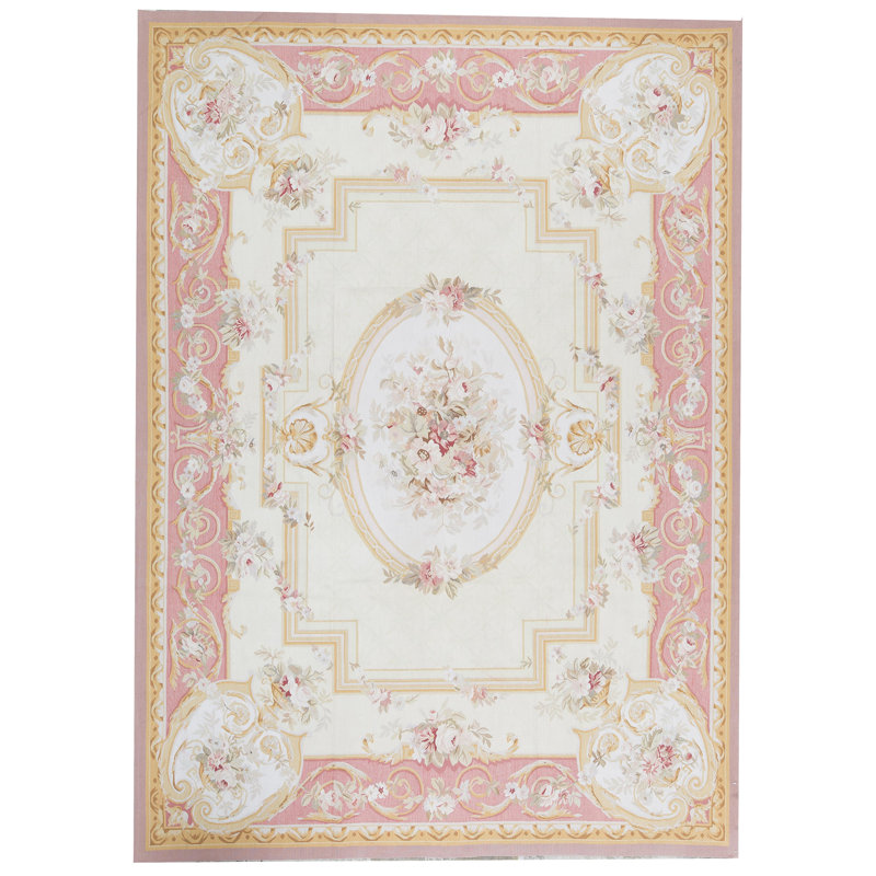Hand-Knotted High-Quality Beige and Pink Area Rug
