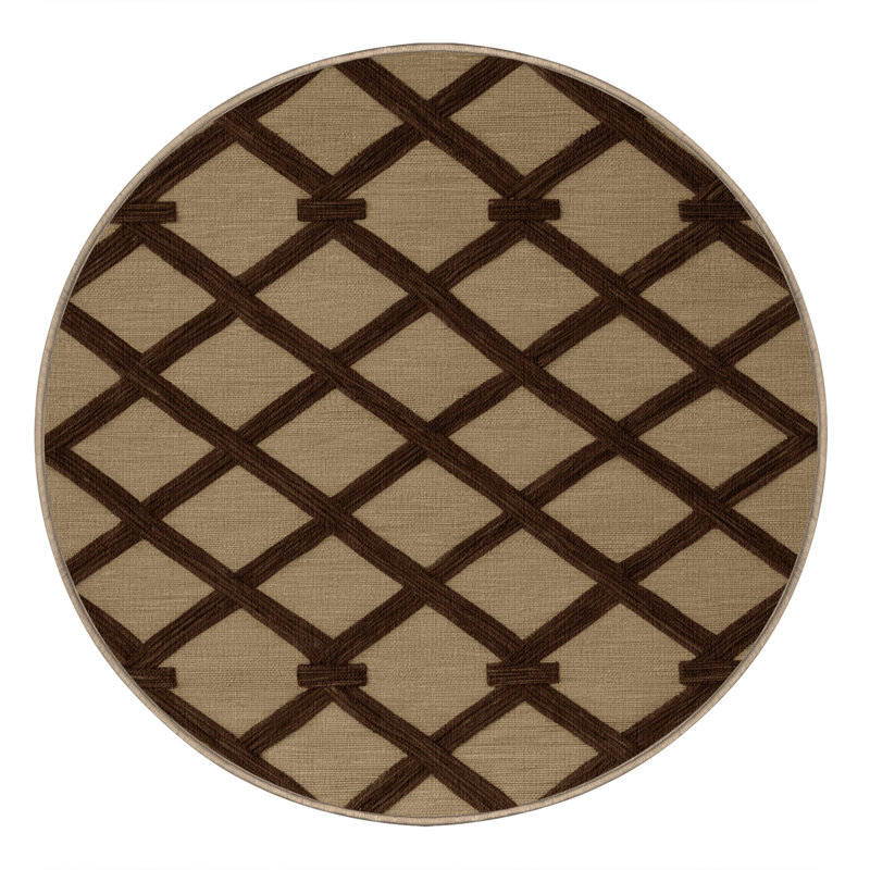 Tapis beige en treillis lavable à la machine, Rond 4 pi