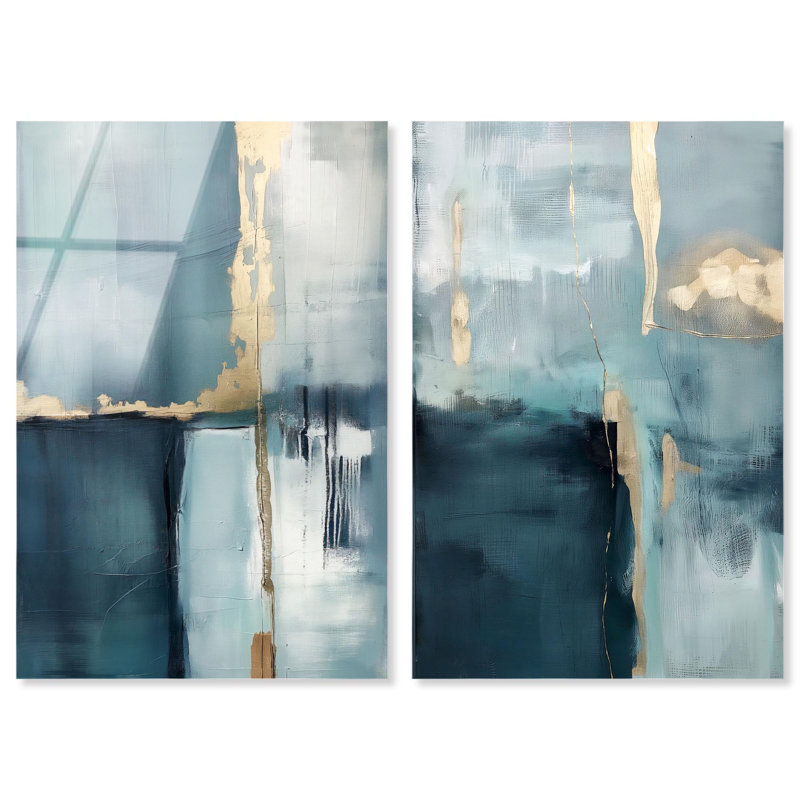 «Gilded Blue Luxe Blue Art», ensemble de 2 panneaux imprimés sur acrylique , H 54 po x l 72 po
