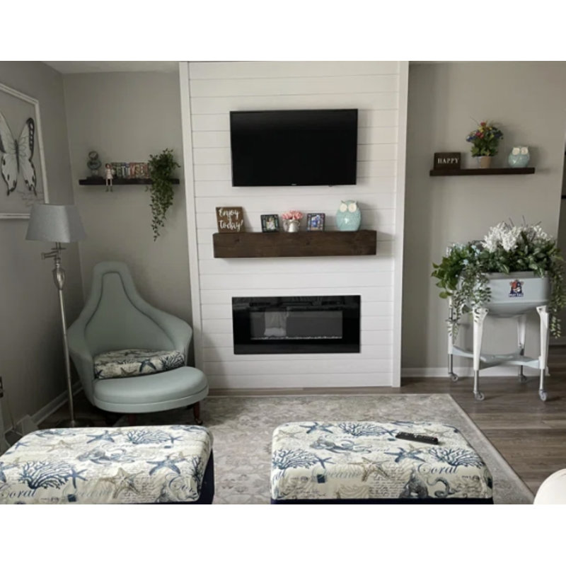 Manteau de cheminée Midwood Hand Ciselé rustique XL Fireplace, Noyer rustique, l 48 po x P 8 po, 8"