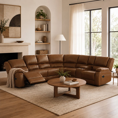 6‑Seat Faux Leather Manual Reclining Sectional Sofa with Storage and Cup Holders