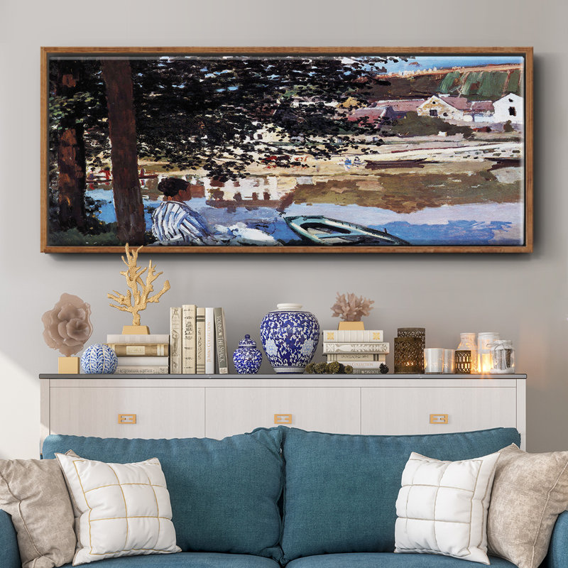La rivière a éclaté ses berges par Monet - Toile encadrée, H 20 po x l 50 po