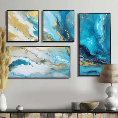 Marbre infusé turquoise III - art mural moderne 4 pièces