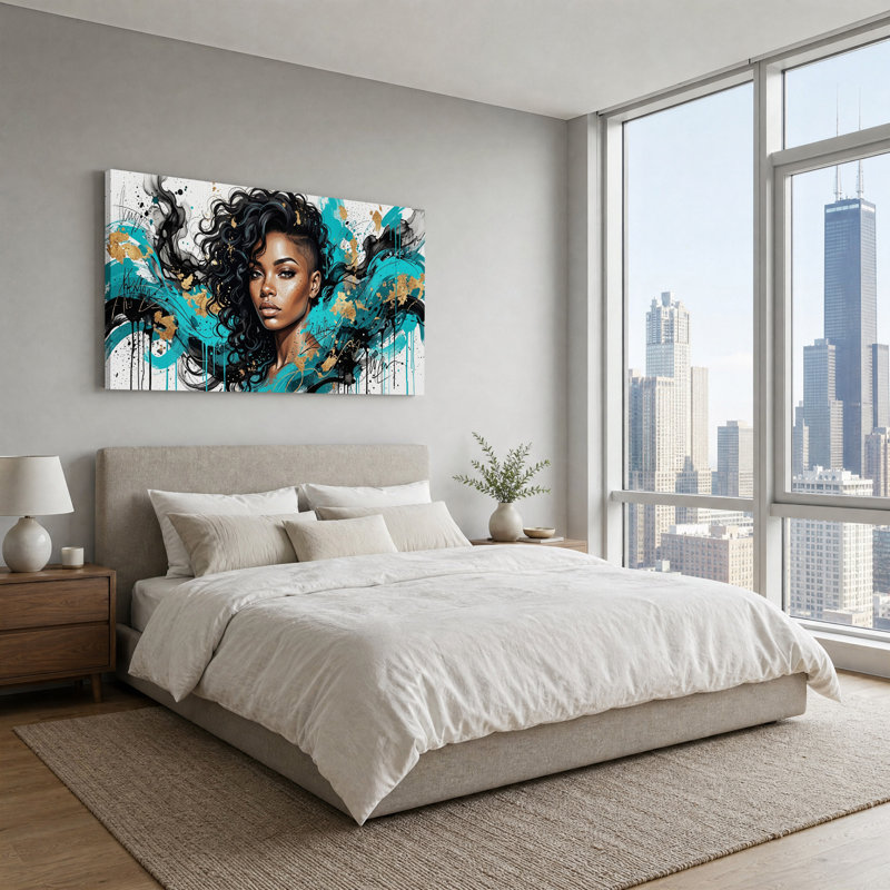 Art mural sur toile abstraite noire, 32“W x 16”H
