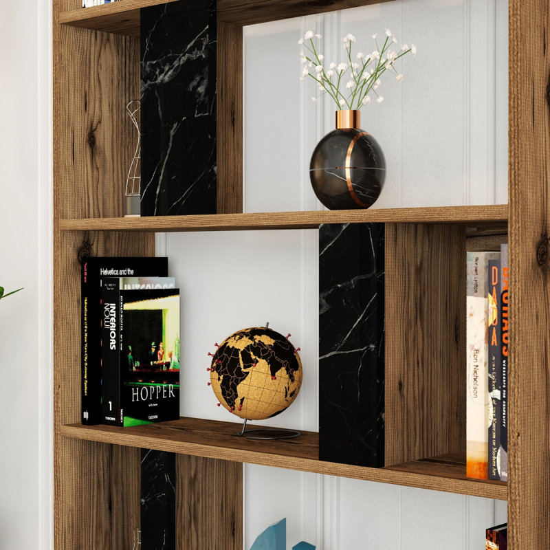 Derrius 180 cm H x 90 cm W Library Bookcase, Walnut/Black
