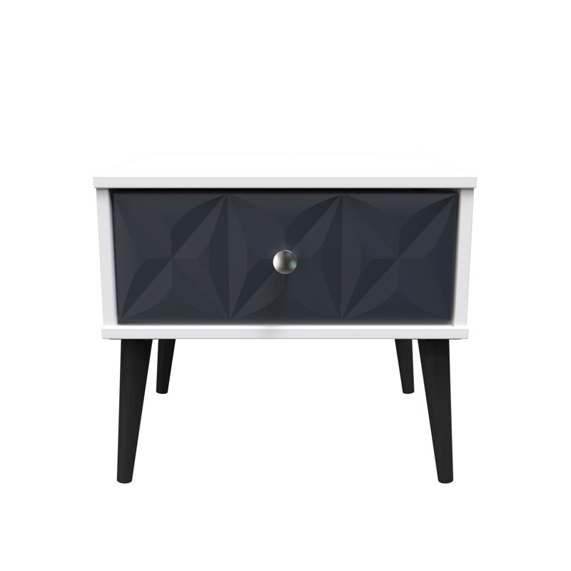 Carnlea 45cm W Manufactured Wood Bedside Table, Indigo Matt/White