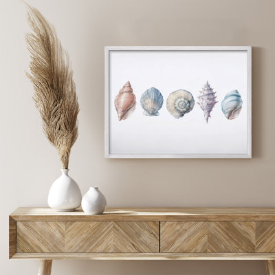 Pastel Seashell Collection Framed Wall Art Prints - Soft Coastal Decor for Bathroom Living Room