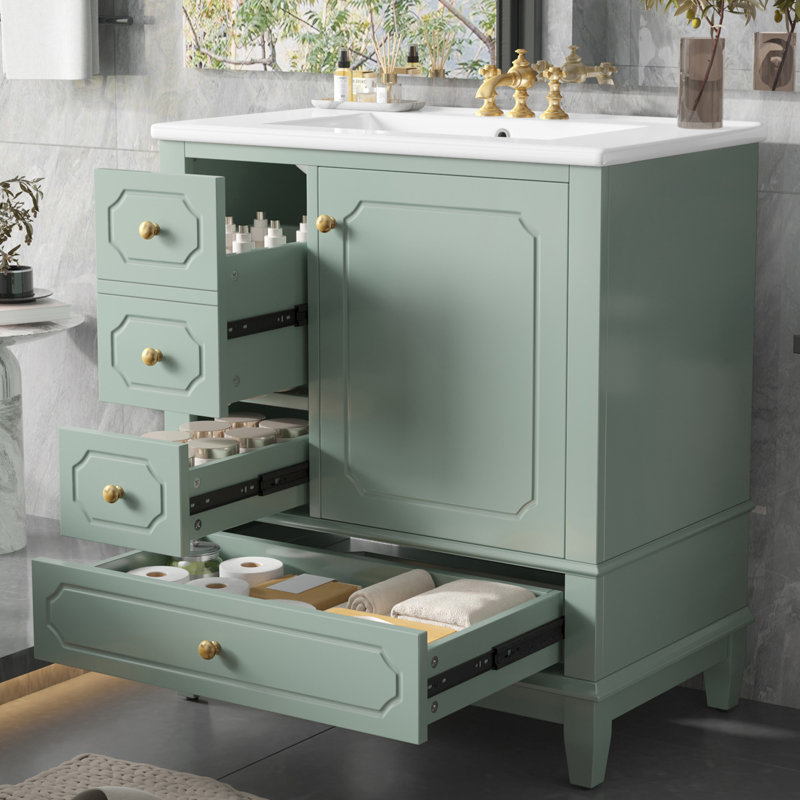 Meuble-lavabo 30 po avec comptoir en céramique, Vert clair