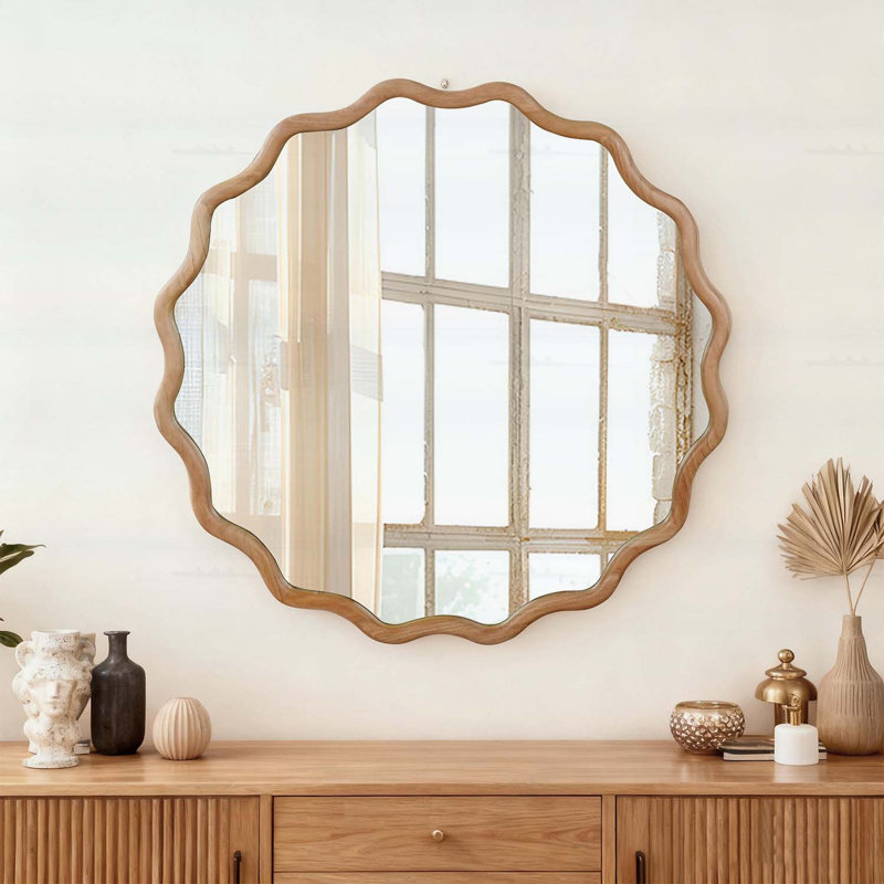 Élégant miroir ondulé pour divers espaces domestiques, 30 po x 30 po, Naturel