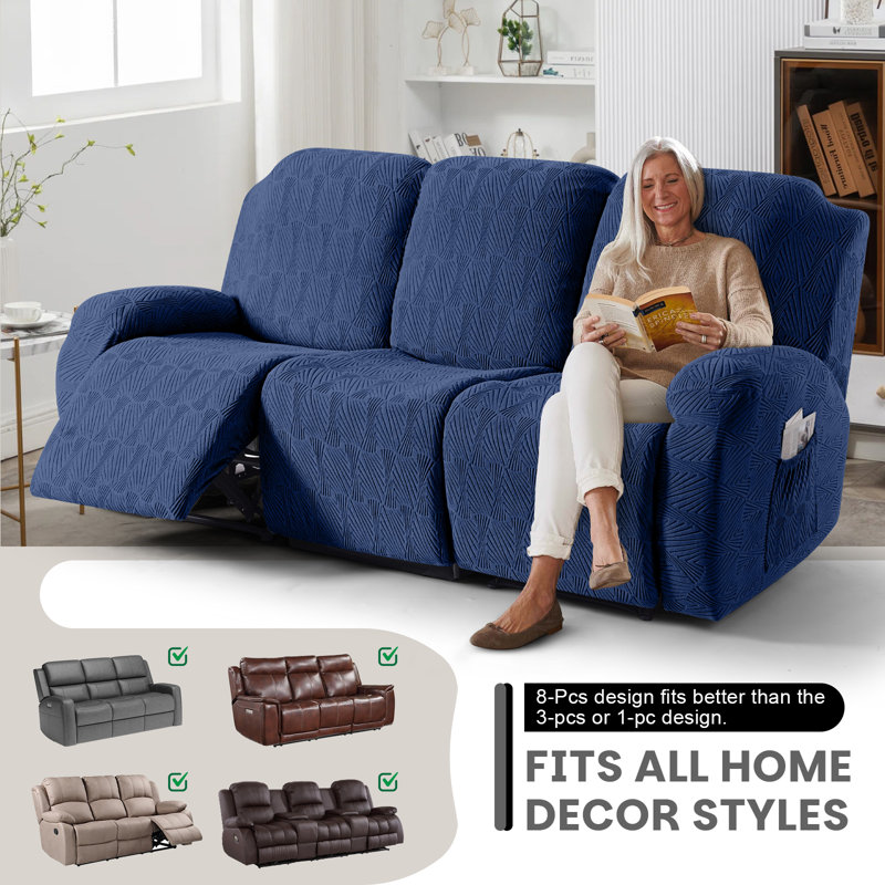 Housse pour canapé à 3 places en jacquard doux avec housse de canapé extensible 8 pièces Tiba, protège-meubles lavable à la machine avec poches latérales Tiba