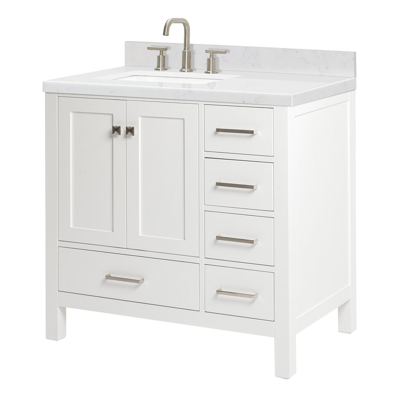  36'' Single Bathroom Vanity with Top, Brushed Nickel, White