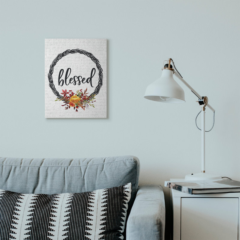 « bénis », art textuel sur couronne fleur automne, Toile tendue, H 20 po x l 16 po