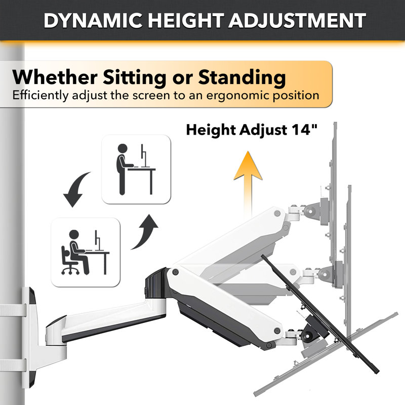 CondoMounts NO Drill Full Motion Pillar/WorkBench Monitor Mount,Holds 18lbs,Up to 32" Monitor, White