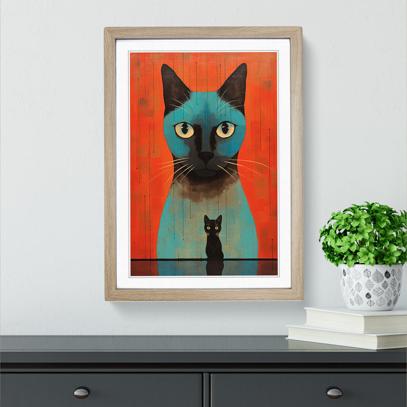 Siamese Cat No.3 1 Piece Single Picture Frame Wall Art, 46cm H x 34cm W, Oak Framed