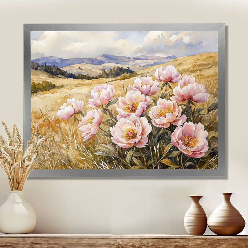 Mountain Meadow Pe pivons III - pivoines, art mural, H 16 po x l 32 po, Reproduction encadrée d'une seule photo sans pass