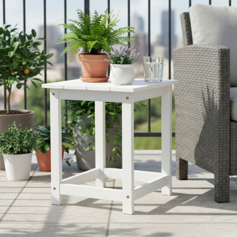 Vermont Square Acacia Wood Outdoor Patio Side Table, White